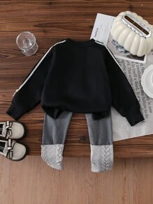 4-7 Years Old Girls Elegant Pullover Sweatshirt With Bow Decoration And Pants Set, Fashion Casual Chic Outfit For Little Girls