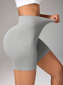 Easithlete Women High Waisted Solid Color Casual Slim Fit Seamless Sports ShortsWomen Sweat Short, Gym Short, Biker Short - Grey - View 2