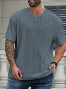 Manfinity RSRT Plus Size Heren Effen Kleur Ronde Hals Korte Mouw T-shirt, Casual Dagelijkse Kleding