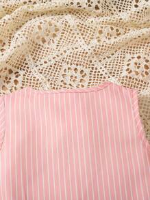 2pcs/Set Young Girl Sleeveless Striped Simple Top And Shorts Set - Pink - View 6