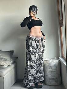 SHEIN EZwear 大码女式抽绳腰宽松迷彩印花休闲运动裤 - 彩色 - 查看 3