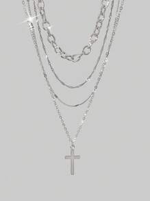 ROMWE Goth 4pcs/Set Fashionable Punk Style Cross Pendant Necklace Set