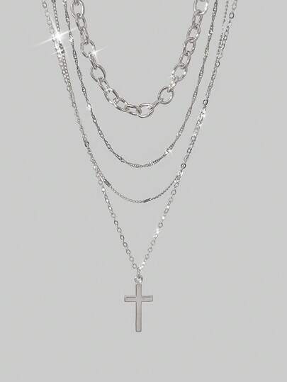 Goth 4pcs/Set Fashionable Punk Style Cross Pendant Necklace Set