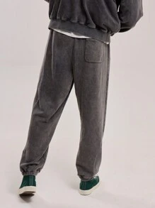 Musero Washed Graphic Patch Print Cuffed Sweatpants Jersey Joggers Autumn Winter Wardrobe - Grey - View 4