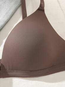 Women's Solid Color Spaghetti Strap Minimalist Fitted Casual Bra - Mocha Brown - View 4