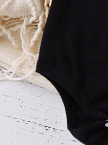 Baby Boy Gold Moon & Letter Print Bodysuit With Lighting, Simple Short Sleeve Bodysuit, Suitable For Ramadan, Spring/Summer - Black - View 4