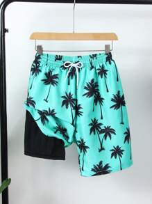 SHEIN Shorts de baño estampados aleatorios para adolescentes, nuevo traje de baño para primavera/verano, shorts de playa, tela interior de natación, adecuado para nadar y practicar surf - Multicolor - Ver 2