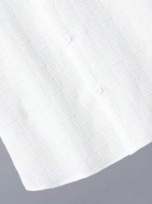 SHEIN Leap Crew Soft And Casual Textured Fabric Polo Collar Short Sleeve Shirt And Textured Fabric Shorts 2 Pieces Set, Suitable For Outgoing, Street Style, Party, City Walk For Tween Boys - White - View 6