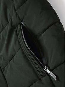 Manfinity Homme Men's Padded Coat With Removable Fur Lining, Cold Proof - Army Green - View 6