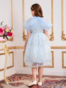 Tween Girl Embroidered Luxurious Elegant Dress, Magnificent High-End Glamour Party Gown