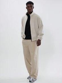 Musero Chaqueta de cuello alto con cremallera completa de tejido trenzado - Caqui - Ver 1