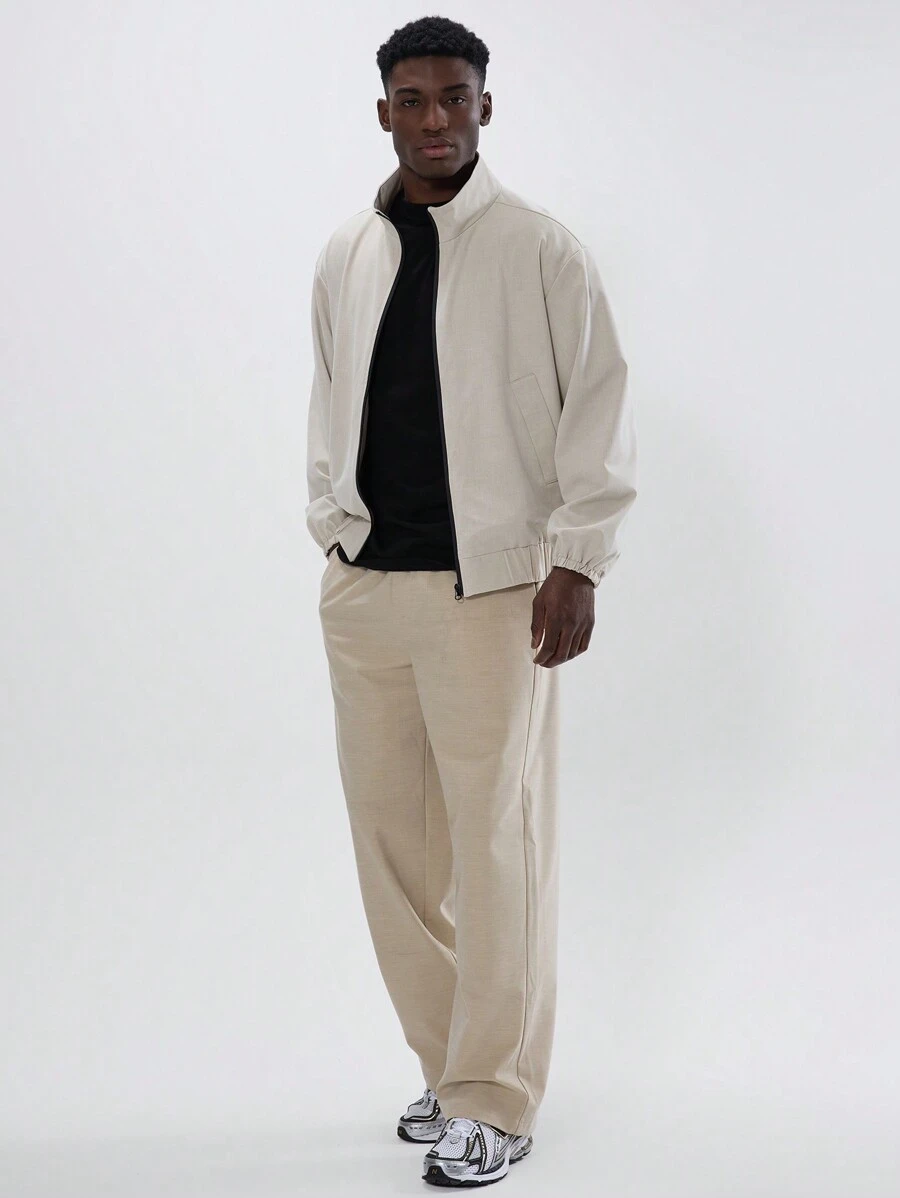 Musero Chaqueta de cuello alto con cremallera completa de tejido trenzado - Caqui - Ver 1