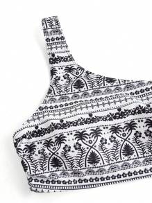 Swim Oasis Women's Asymmetrical Neck Sleeveless Bikini Top And Bottom Swimwear Set & Cover Up, Summer Beach Vacation Boho Outfit