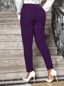 SHEIN Lady 大码简约休闲日常裤 - 紫色 - 查看 2