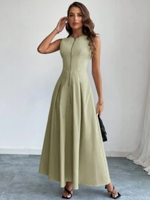 Firerie Elegante abito da donna con collo rotondo, senza maniche, con cerniera frontale, adatto per l'ufficio