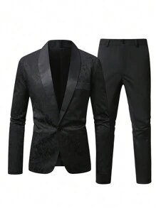 Manfinity Mode 大码男式 2 件套纯色翻领长袖西装外套和裤子