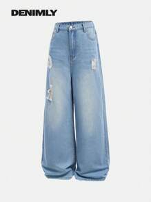 Jeans vintage décontractés, amples et usés, style urbain neutre pour ados, unisexe. Avec poches avant et plates à l'arrière.