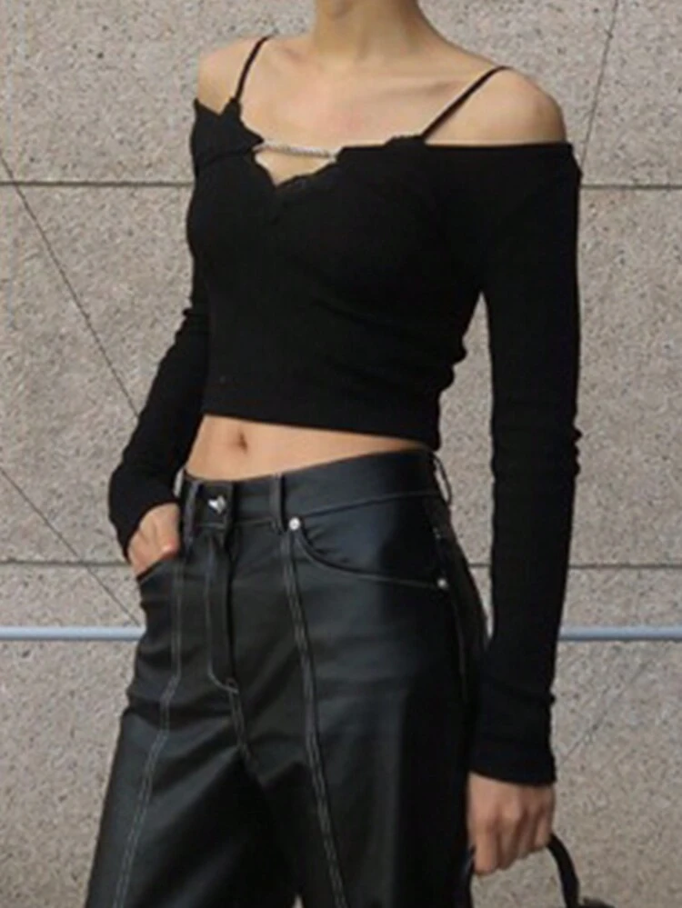 Street Style Cami Crop Top Tight Fitted Short Sleeve T-Shirt For Women Long Sleeve Women Tops