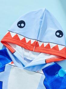 SHEIN 男婴可爱卡通鲨鱼图案连帽衫，海洋印花，适合夏季海滩度假和户外活动 - 藍色 - 查看 4