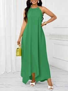 SHEIN Lady Vestidos de fiesta, vestidos de invitada de boda, vestidos de mujer de verano, vestidos de vacaciones y de ocio, vestido largo con tirantes para mujer - Agua verde azul - Ver 4