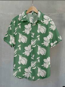 OTTIMOZO 男式正面纽扣短袖全印花休闲衬衫 - 彩色 - 查看 1