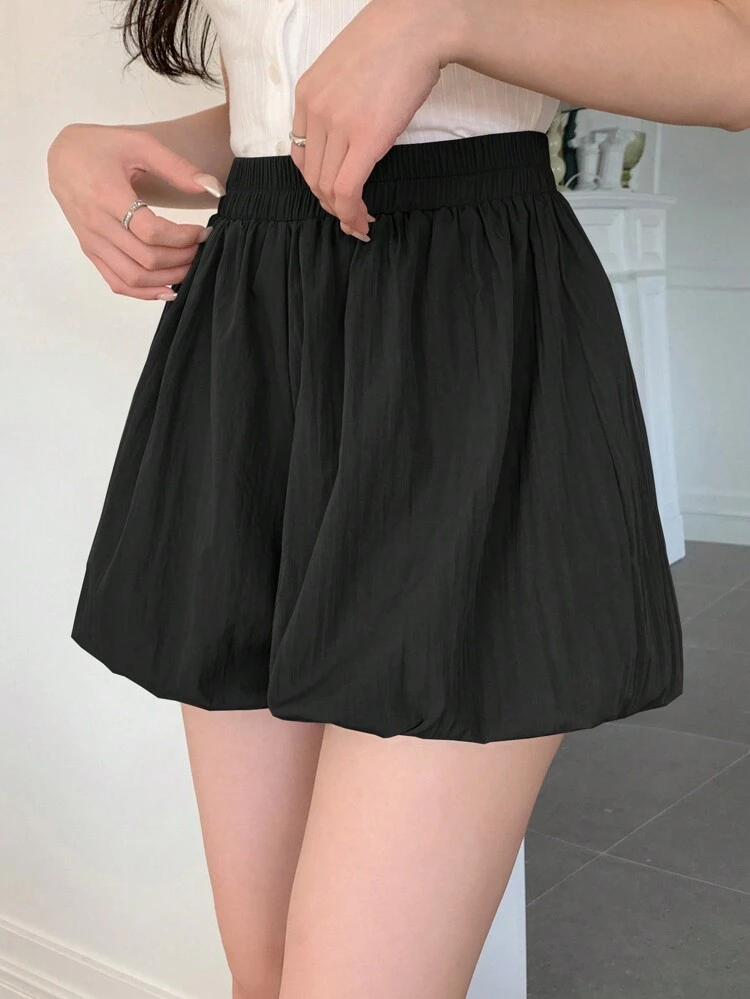 Women Solid Color Lantern Shorts, Elastic Waist Relaxed Fit Shorts Summer,Skorts