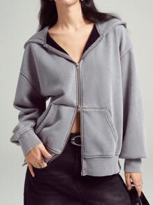 LYSMO 简约纯色全拉链连帽衫，休闲百搭