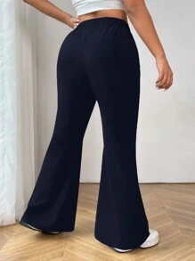 SHEIN EZwear 加大码纯色休闲西装裤，时尚适合日常穿着，毕业、返校、秋冬季女士教师装 - 藏蓝色 - 查看 2
