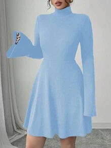Elenzga Vestido casual de mujer de longitud media con cuello de camisa falso, manga larga, abotonado parcial delantero, bolsillo y diseño de empalme de color contrastado en mangas y dobladillo, adecuado para otoño/invierno