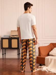 Happy Jammies Conjunto de pijama de camiseta de manga corta con estampado de letras y pantalones para hombre