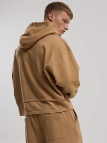 Musero Oversized Hooded Boxy Long Sleeve Double Layered Effect Hoodie Sweater SPRING SUMMER Essentials - Camel - View 3