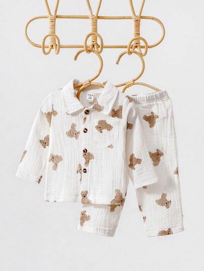 SHEIN Baby Jungen Cartoon Grafik Patched Taschenshirt & Hose