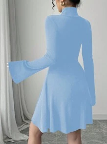 Elenzga Vestido casual de mujer de longitud media con cuello de camisa falso, manga larga, abotonado parcial delantero, bolsillo y diseño de empalme de color contrastado en mangas y dobladillo, adecuado para otoño/invierno