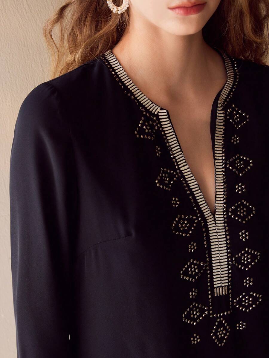 MOTF PREMIUM RHINESTONE PATTERN SCALLOP HEM DRESS - Black - View 2