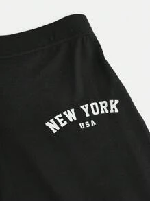 SHEIN 2 件套青少年女孩黑色针织休闲吊带背心和喇叭裤套装，春夏，家居，街头时尚，户外，音乐节，运动 - 黑色 - 查看 10