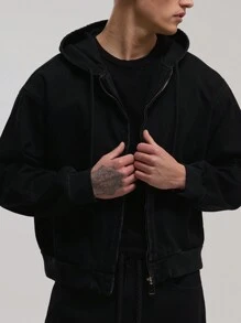 Musero Hooded Denim Jacket - Black - View 5