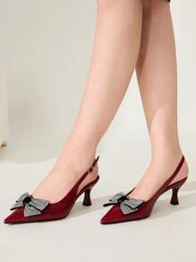 CUCCOO CHICEST Women's Pointed Toe Gold Chain Buckle Design Medium Heel Elegant Elegant Red PU Leather Office Pumps, Mule Shoes For Date, Office, Afternoon Tea, Stylish Outfit, Valentine's Day - Burgundy - View 4