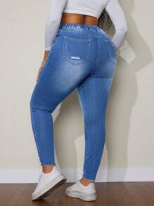 SHEIN SXY 大码弹性腰部时尚百搭牛仔裤