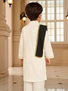 SHEIN Young Boy Embroidered Design Pocket Long Sleeve Button Half Placket Shirt - Black - View 2