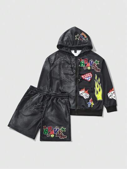 Street Life Conjunto de sudadera y pantalón de chándal para hombres, uso diario casual minimalista