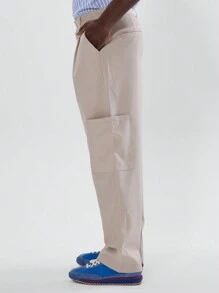 Musero Pantalones de chándal de estilo cargo con bolsillos grandes y pierna recta, para primavera y verano - Café integral - Ver 3