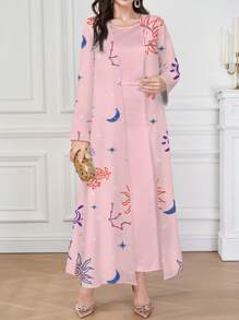 Al Najma Women's Sun Face Print Long Sleeve Abaya - Multicolor - View 2