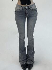 DAZY Women's Slim Fit, Low Waist, Flared Long Denim Jeans, All Season Bootcut Jeans Women Low Rise Jeans Women Jeans - Grey - View 3