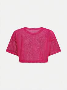 SHEIN 3 件套青少年女孩休闲街头装和百搭日常服装，包括黑色和粉色字母印花网眼 T 恤、纯色背心和慢跑裤，买 1 送 3，夏季/春季运动休闲装，返校运动装 - 玫紅色 - 查看 8