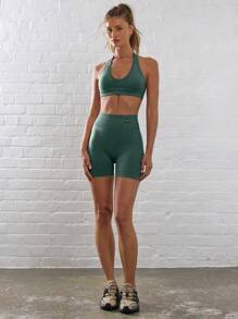 Musera Sport Plunge 挂脖运动文胸、帕德尔、网球、匹克球健身房健身 - 墨綠色 - 查看 4
