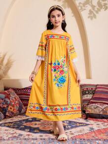 Vestido suelto informal de verano para niña preadolescente - Amarillo - Ver 3