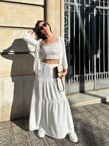 Pariaura 法式休闲女式刺绣花卉印花前开襟夹克 - 白色 - 查看 4