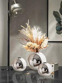 1 Peça Vaso Cerâmico Decoração Doméstica Artesanato, Vaso de Flor Arte Vaso Hidropônico Decoração Doméstica Presentes, Vaso Cerâmico Artesanato Pequena Bola Redonda Vaso Recipiente de Planta Copo Arranjo Floral Decoração Doméstica de Mesa (Prata) - Prata - Visão 8