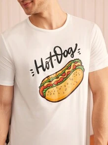 Happy Jammies Conjunto de pijama de camiseta de manga corta con estampado de letras y pantalones para hombre