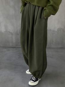 FRIFUL Women Solid Color Pockets Casual Loose Pants, Everyday Wear
